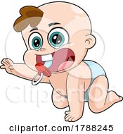 Poster, Art Print Of Cartoon Baby Boy Reaching And Releasing A Pacifier While Crawling