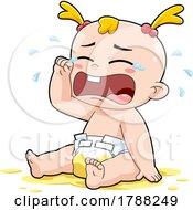 Cartoon Baby Girl Sitting In A Diaper And Crying