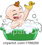 Poster, Art Print Of Cartoon Taking A Bubble Bath With A Rubber Ducky