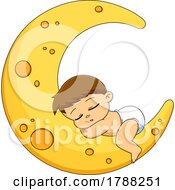 Cartoon Baby Boy Sleeping On A Crescent Moon