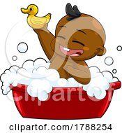 Cartoon Baby Boy Playing With A Rubber Ducky In A Tub by Hit Toon