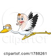 Poster, Art Print Of Cartoon Baby Boy Flying On A Stork