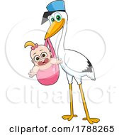 Poster, Art Print Of Cartoon Baby Girl Flying On A Stork