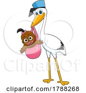Poster, Art Print Of Cartoon Black Baby Girl And Stork
