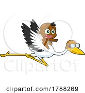 Cartoon Black Baby Boy Flying On A Stork