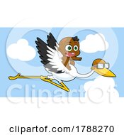 Cartoon Black Baby Boy Flying On A Stork