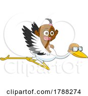 Cartoon Black Baby Girl Flying On A Stork