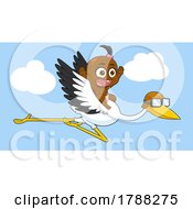 Poster, Art Print Of Cartoon Black Baby Girl Flying On A Stork