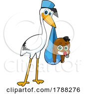 Poster, Art Print Of Cartoon Black Baby Boy And A Stork