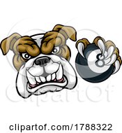 Poster, Art Print Of Bulldog Dog Angry Pool Billiards Mascot Cartoon