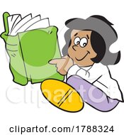 Poster, Art Print Of Cartoon Happy Girl Sitting And Reading A Book