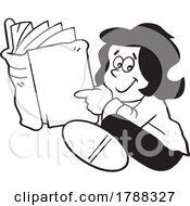 Poster, Art Print Of Cartoon Black And White Happy Girl Sitting And Reading A Book