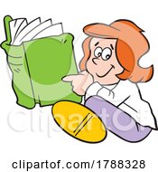 Poster, Art Print Of Cartoon Happy Girl Sitting And Reading A Book