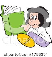 Cartoon Confused Girl Sitting And Reading A Book by Johnny Sajem