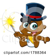 Poster, Art Print Of Cartoon New Year Baby Holding A Sparkler