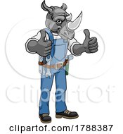 Poster, Art Print Of Rhino Construction Cartoon Mascot Handyman