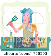 Poster, Art Print Of Woman Cooking Vegetable Curry Chinese Food Kitchen