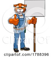 Poster, Art Print Of Tiger Cartoon Mascot Handyman Holding Sign