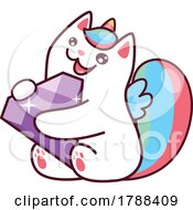 Poster, Art Print Of Cartoon Unicorn Cat Playing With A Crystal