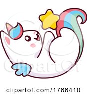 Cartoon Unicorn Cat Playing With A Star