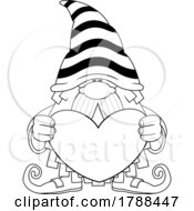 Poster, Art Print Of Cartoon Black And White Valentine Gnome Holding A Big Love Heart