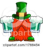 Cartoon Long Bearded Leprechaun Holding Green Beers