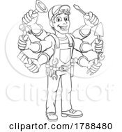Poster, Art Print Of Handyman Cartoon Tools Caretaker Construction Man