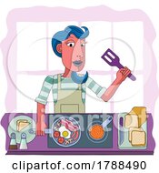 Poster, Art Print Of Woman Cooking Food Fried English Breakfast Kitchen