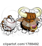 Poster, Art Print Of Bull Minotaur Longhorn Cow Baseball Mascot Cartoon