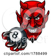 Poster, Art Print Of Devil Angry Pool 8 Ball Billiards Mascot Cartoon