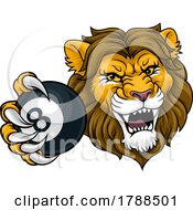 Poster, Art Print Of Lion Angry Pool 8 Ball Billiards Mascot Cartoon