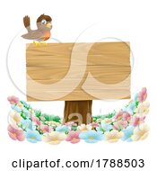 02/05/2023 - Robin Bird Cartoon Wooden Background Sign