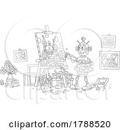 Poster, Art Print Of Cartoon Black And White Robot Painting On A Canvas