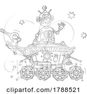 Poster, Art Print Of Cartoon Black And White Robot Riding A Rover