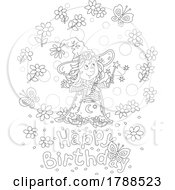 Poster, Art Print Of Cartoon Black And White Witch And Happy Birthday Text