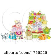 Poster, Art Print Of Cartoon Lady Grocery Shopping With Her Cat