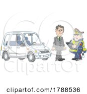 Poster, Art Print Of Cartoon Police Officer Writing A Ticket For A Driver