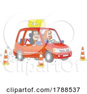 Cartoon Woman Taking A Driving Lesson