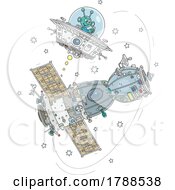 Cartoon Alien Flying Around A Satellite by Alex Bannykh