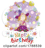 Cartoon Witch And Happy Birthday Text