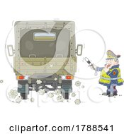 Poster, Art Print Of Cartoon Police Officer Stopping A Truck For Inspection