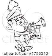 Cartoon Black And White Boy Playing A Trumpet In A Marching Band