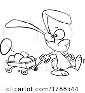 Cartoon Black And White Easter Bunny Pulling A Wagon Of Chocolate Eggs by toonaday
