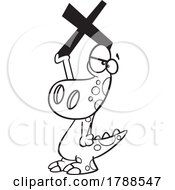 Cartoon Black And White Math Dinosaur With A Multiplication Symbol