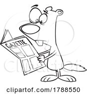 Cartoon Black And White Groundhog Reading The Newspaper by toonaday