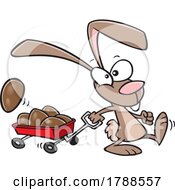 Cartoon Easter Bunny Pulling A Wagon Of Chocolate Eggs