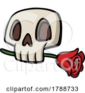 Cartoon Skull With A Red Rose