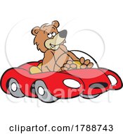 Poster, Art Print Of Cartoon Bear Diving A Red Convertible Sports Car