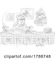 Cartoon Black And White Lady Cooking Pancakes