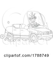 Cartoon Black And White Robot Driving A Convertible Car
